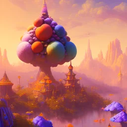 orange and violet landsacape with multicolored crystals falling from the sky, full of details, smooth, bright sunshine，soft light atmosphere, light effect，vaporwave colorful, concept art, smooth, extremely sharp detail, finely tuned detail, ultra high definition, 8 k, unreal engine 5, ultra sharp focus