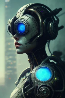 portrait post-apocalyptic robots in a cyberpunk city, realistic, intriacte detail, sci-fi fantasy style, volumetric lighting, particales,highly detailed,cinamatic, deep colours,