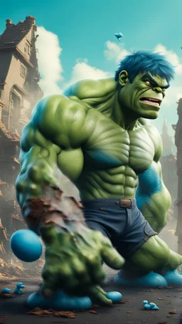 Hulk but the smurfs surreal 8K image