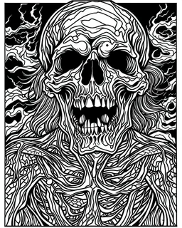 create a 2d black outline, "full body scary psycho monster death coloring book for adults", coloring page, low details design, black contour, coloring page design, coloring page for adults,horror background, black contour and white space beetween contour, same contour,sketch style, horror style, creepy style, minimalist, halloween background,simple, white background