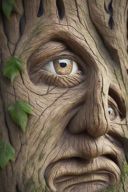 Hyper realistic face on a tree