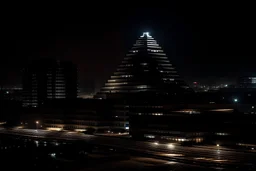 Downtown Memphis in a dystopian future at night, city skyline, Pyramid