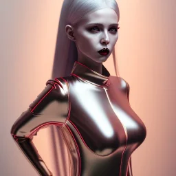  A beautiful portrait of a fully clothed curvy feminine young hot pale goth cutie wearing an elaborate modest shiny tight red-silver latex-nylon-leather striped neck-high gown, cgsociety, photorealistic, 16k, smooth, sharp focus, trending on ArtStation, volumetric lighting, worksafe, sublime-comforting-intriuging ambience, thick hips-breasts and thin waist digital art by Eugene de Blaas and Ross Tran, vibrant color scheme, highly detailed, in the style of romanticism, cinematic, artstation best