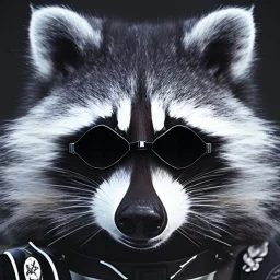 raccoon as a special agent with sunglasses photorealistic