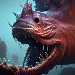 fluid ink angler fish creature, unreal engine 5, 8k resolution, photorealistic, ultra detailed