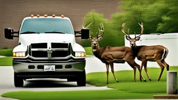 3 deer that look like Mafia Goons take charge at the moving truck company corporate complex using Human like Mafia tactics brute force