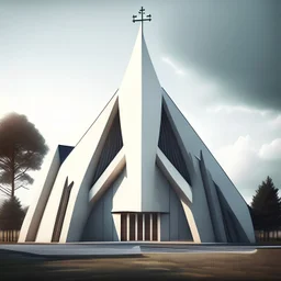 Church with modern style with gable roofs made of concrete