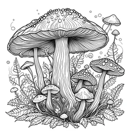 Coloring book, forest mushroom,no backgraound