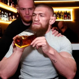 khabib drinking a whisky with conor mcgregor in a bar and kiss him