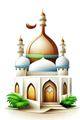 illustration of mosque for children rhyming book with a white background