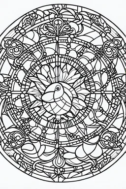 kids coloring page, stained glass window, cartoon style, thick lines, low detail, no shading