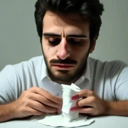 A man sniffing cocaine through rolled dollar paper, cocaine is on table, Close-up to action