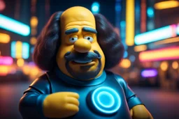 Ron Jeremy as homer simpson character in the style of tron movies , bokeh like f/0.8, tilt-shift lens 8k, high detail, smooth render, down-light, unreal engine, prize winning