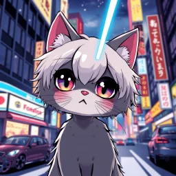 Cat hair emo , Lazer eyes , Tokyo city night view wallpaper , cartoon