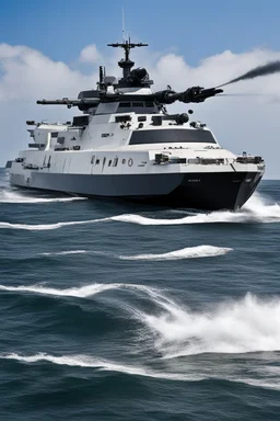 Japanese Space Force patrol boat. Equipped with rotating laser turrets, 75mm fixed machine guns, and depth charges. Nuclear-powered propulsion.