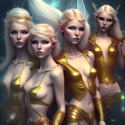 fantasy, three pretty blondes, elves, fairies, sirens, nip