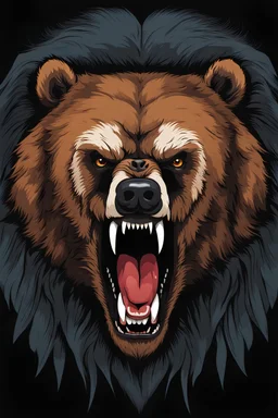 Portrait of an angry, nasty bear, opening its mouth and showing fangs,