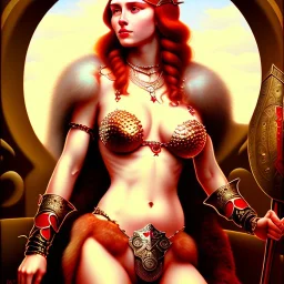 Epic fullbody Portrait of Red Sonja beatiful busty estilo Jean Auguste Dominique Ingres 4k