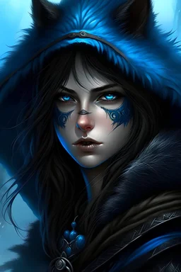 tabaxi ranger, blue eyes, black fur, fantasy art