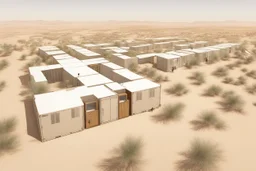 Can you please come up with a design concept for a refugee camp that houses displaces Palestinians that is Meaningful, resilient, self sufficient, safe and takes into consideration Palestinians culture and religious beliefs in the dessert using shipping containers as a base for the buildings with gardens and communal spaces