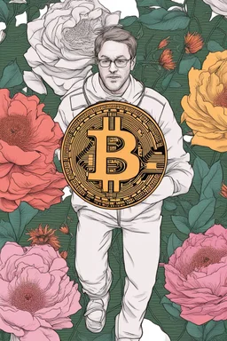 Bitcoin cryptocurrency are in the full blooming flowers