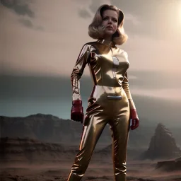 Ultra Realistic retro sci-fi portrait image from 1960, spaceship, sweet young Jane Fonda, dress with tight latex suit, fighting stance with lightsaber, soft color, highly detailed, unreal engine 5, ray tracing, RTX, lumen lighting, ultra detail, volumetric lighting, 3d, finely drawn, high definition, high resolution.