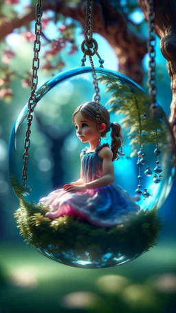 close up portrait of princess on a swing inside a crystal ball with a tree inside , shot on Hasselblad h6d-400c, zeiss prime lens, bokeh like f/0.8, tilt-shift lens 8k, high detail, smooth render, down-light, unreal engine, prize winning