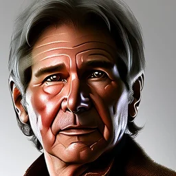 stunning photo realistic detailed head to waist portrait of harrison ford as han solo in star wars with photo realistic short hair by alice zhang,Sam Spratt, Yi Fan, Houston Sharp, Matija Obrovac, Sharp focus, brown eyes, weathered skin,space jacket from star wars, octane render, intricate