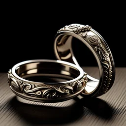 A beautifully crafted pair of wedding rings, shining with elegance and intricate details