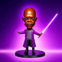 Hairless Samuel jackson purpleGlow jedi bobblehead with boots, bald