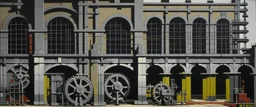 A gray ferro factory with gears painted by Stuart Davis