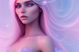 beautiful, soft, blues soft eyes, smiling, whole top head,whole head, straight and blonde long hair, brillante suit, background pink and brillante, background crystal castle,dont cut the top of the head,8K