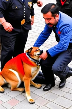 The head of the Syrian interim government in the body of a dog being dragged by a Turkish citizen.