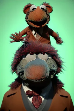 Waist up muppet Portrait, Xi Jinping as muppet doll, Black suit, photo studio, blue background, unreal engine 5, concept art, art station, god lights, ray tracing, RTX, lumen lighting, ultra detail, volumetric lighting, 3d.