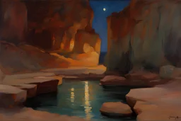 night, rocks, mountains, cliffs, arid land, very epic, rodolphe wytsman, jenny montigny, and wilfrid de glehn impressionism paintings