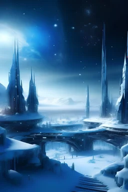 crystal city in snow, galactic, space