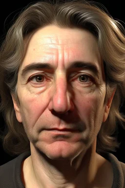 realistic amateur 44yr old male Caucasian face, amateur studio lighting, middle hair, no smile, (head frame), elegant, dynamic, highly detailed, non-symmetrical body, skin texture.