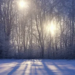 winter landscape, crystal, sun, hyperreal