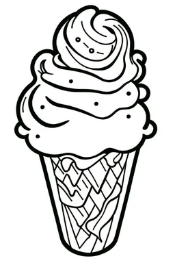 DRAW FOR COLORING OF ICE CREAM, CARTOON STYLE, LOW DETAILS, THICK LINES, NO SHADING, NO COLOR