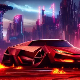 cyberpunk,landscape ,cars , cinamatic, highly detailed, close up, 4k , deep colours, gold , fire , red, purple,dark ,etheral , utopia , apocalypse, flying Cadillac, from outer space