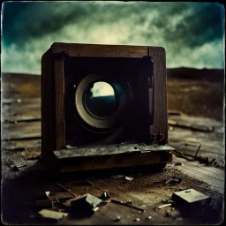 Photorealistic polaroid nothingness and distressing anguish old wooden object, wasteland night Max Ernst Hieronymus Bosch, shot on Hasselblad, movie shot, nightmare, hypermaximalist, obsessive, hypnotic