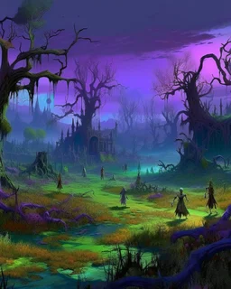 A violet undead nightmare realm with spirits painted by Claude Monet