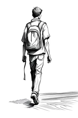 man walking without backpack - drawing