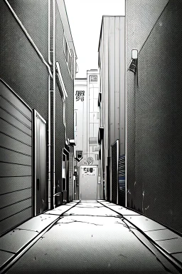 girl in an alley, fisheye, greyscale