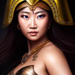 Ultra detailed fullbody Portrait in oil on canvas of busty female Huns warrior with armor,helmet,extremely detailed digital painting,ultrarealistic skin,intense stare, extremely detailed face, crystal clear eyes, mystical colors ,perfectly centered image, perfect composition, rim light, beautiful lighting,masterpiece ,8k, stunning scene, raytracing, anatomically correct, in the style of Simon Bisley and Ohrai Noriyoshi and robert e howard and Steve Jung and Wizyakuza and uncannyknack.