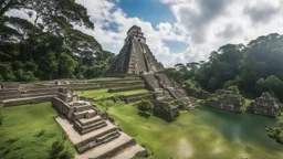 Tikal national park, Guatemala, ancient Mayan city, Mesoamerican ruins, beautiful composition, award-winning photograph, astonishing realism, 28mm lens, adjust perspective