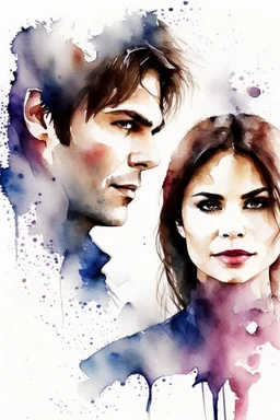 watercolor The Vampire Diaries Damon and Elena clipart white background