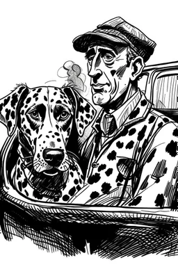 Ink sketch of a taxi driver with head of a dalmatian