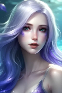 game woman mermaid white hair purple eyes