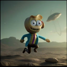 Mr. Peanut running away from alien spaceship, peanut shell